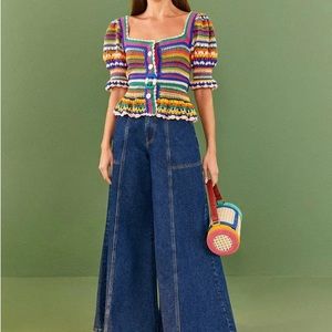 Farm Rio Multi Stitches Crochet Blouse